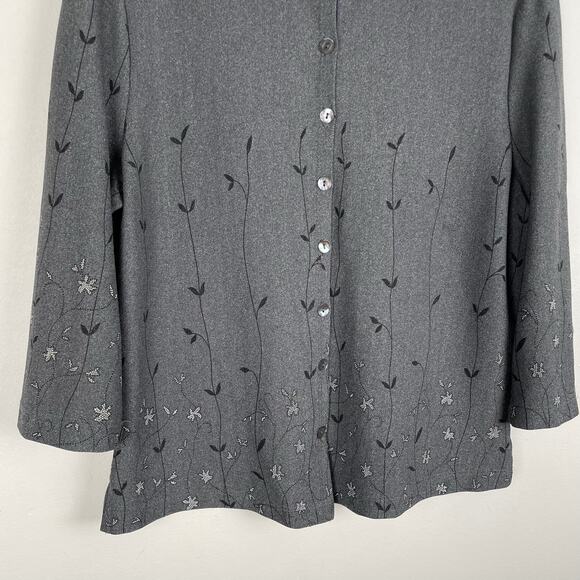 Vintage 90s Gray Floral Button Up Shirt Top Sz M Dark Fairy Grunge Romantic Goth - Picture 3 of 11